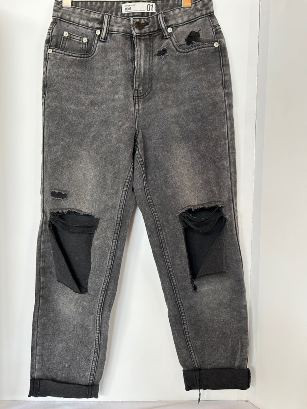 Refuge MOM Grey Distressed Ripped Knee Jeans